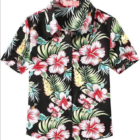 SSLR Big Girl's Floral Button Down Short Sleeve Hawaïïan Shirt Size Large - Picture 1 of 10